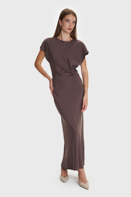 Maxi short-sleeve dress - Brown