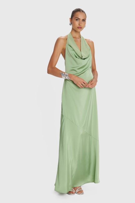 Maxi halterneck dress with open back - Green