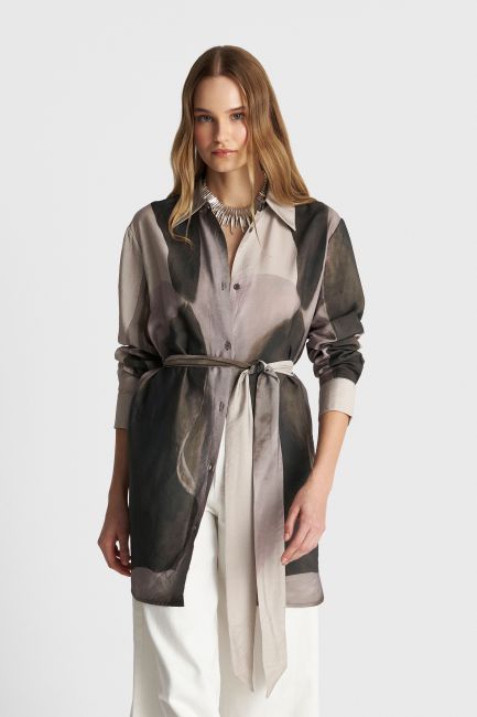 Printed shirt with belt - Grey