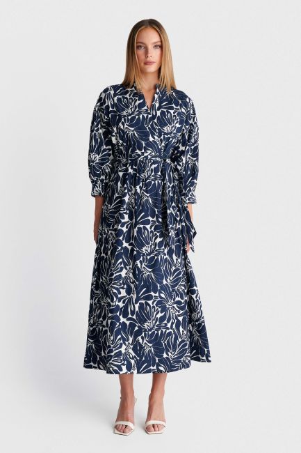 Printed wrap midi dress - Blue