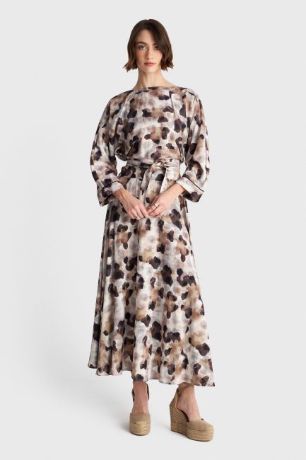 Abstract print midi skirt - Beige