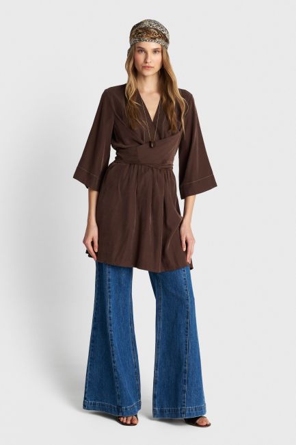 Crinkled mini dress - Brown