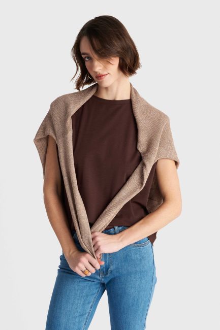 Sleeveless round neck top - Brown