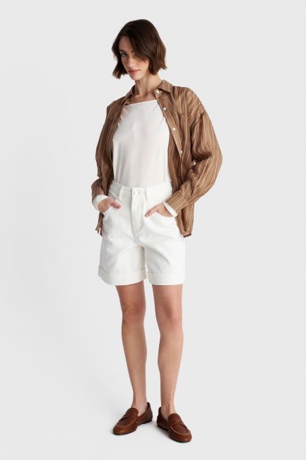 Long-sleeved wide neck top - Beige