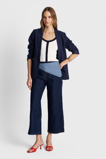 Cropped denim pants with scarf detail - Blue