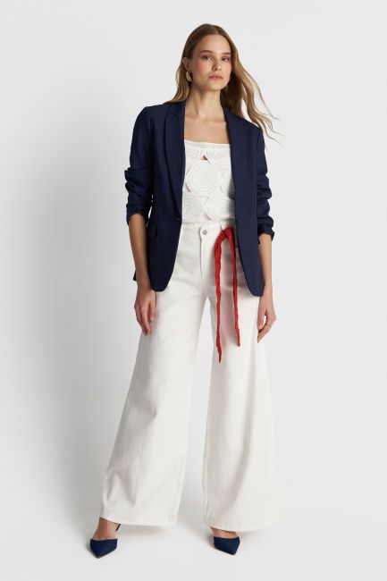 Wide leg jeans with braided details - White