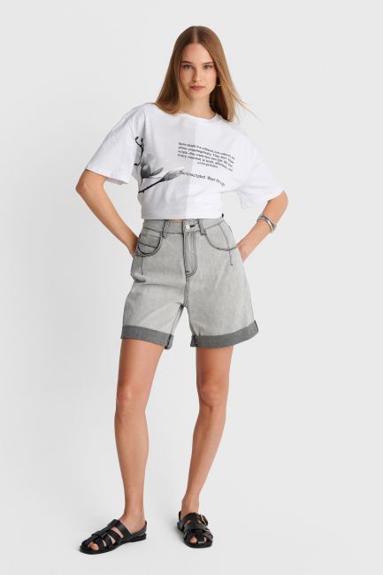 Denim bermuda shorts with rolled cuffs - Grey