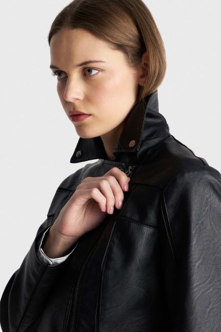 Leather-effect biker jacket - Black