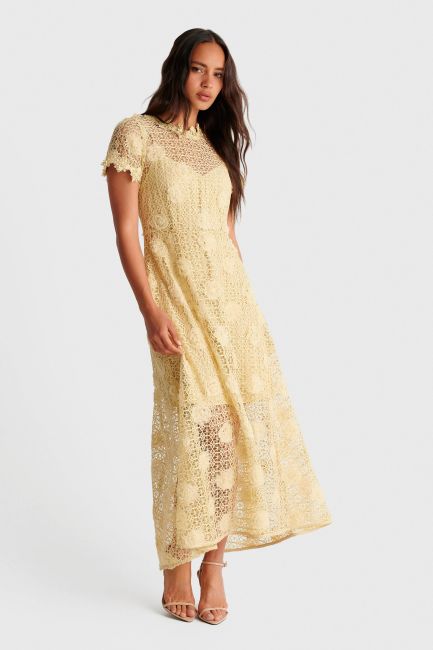 Lace maxi dress with 3D flowers - Yellow