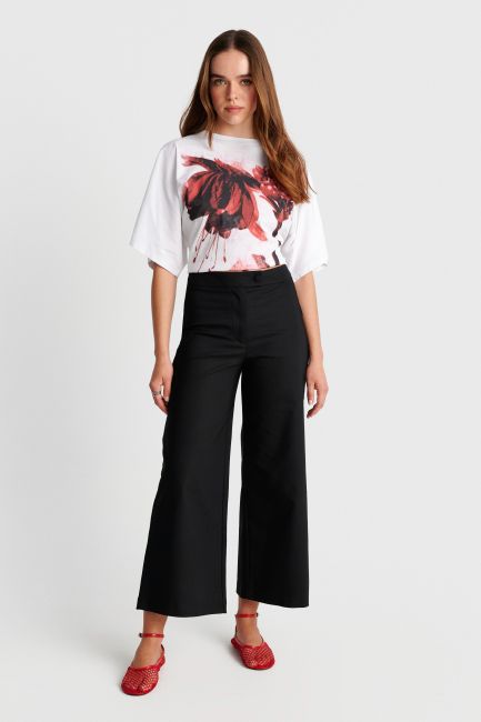 Cropped fabric trousers - Black