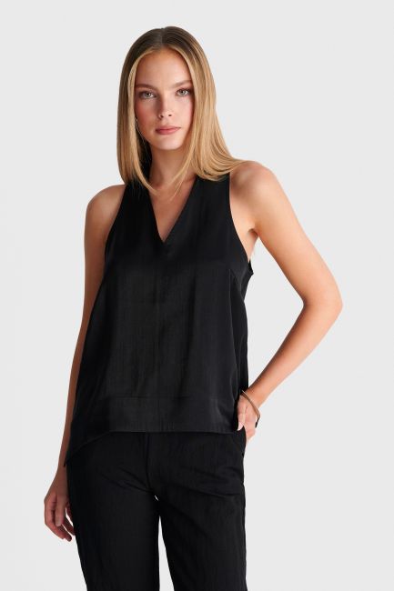 Sleeveless V-neck top - Black
