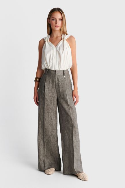 Linen wide-leg pants - Grey