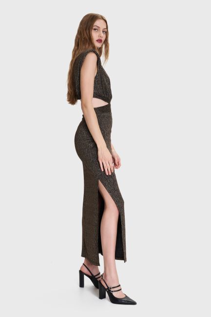 Φόρεμα μάξι lurex με cut out - Χρυσό
