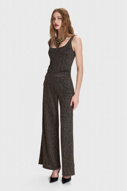 Bell-bottom lurex trousers with elastic waist - Gold