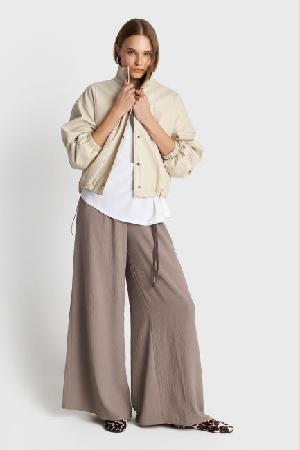 Elastic waist trousers with belt - Grey