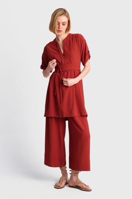 Short dress with belt - Orange