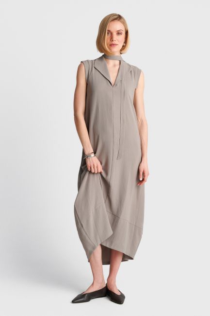 Midi ballon dress with belt - Grey