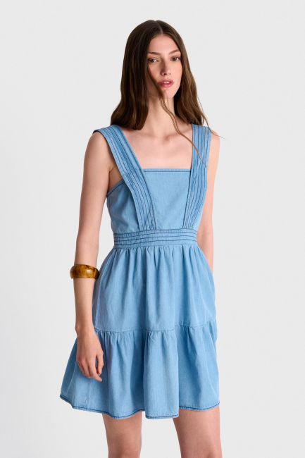 Denim-style short dress - Blue