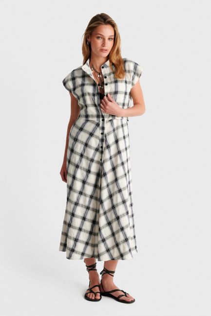 Checkered midi dress with layered design - Multicolor