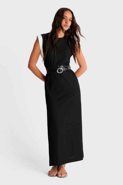 Maxi dress with two tone sleeves - Black