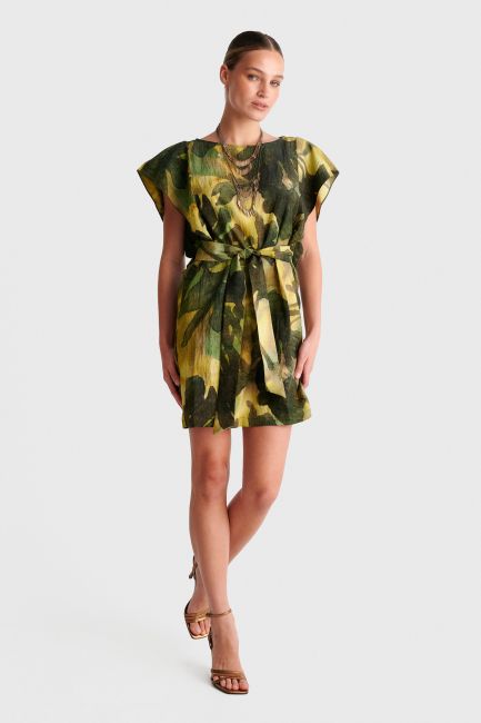 Printed mini dress with belt - Multicolor