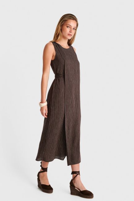 Sleeveless striped midi dress - Brown