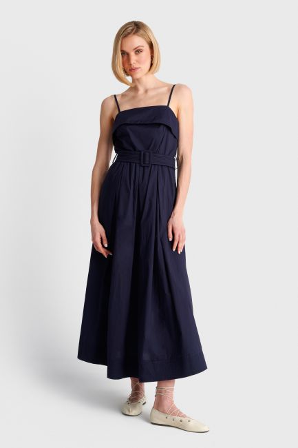Midi dress with straps and belt - Blue