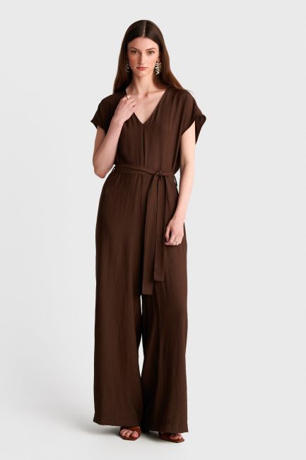 Jumpsuit with thin belt - Brown