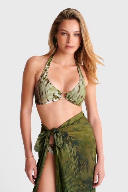 Μαγιό bikini εμπριμέ με χρυσό κρίκο - Πράσινο