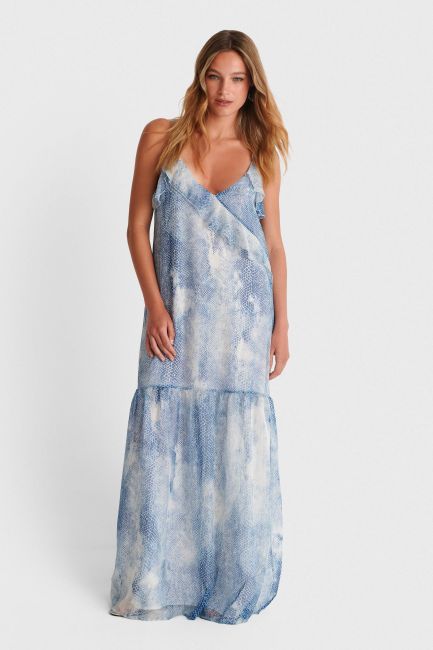 Φόρεμα μάξι με βολάν snake print - Πολύχρωμο