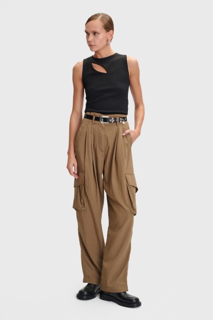 Paperbag-waist cargo trousers - Beige