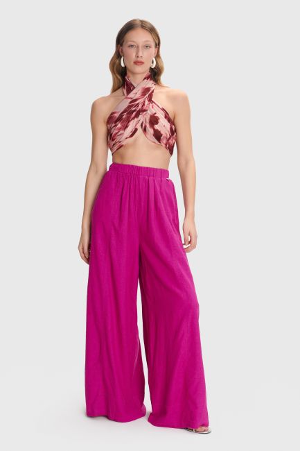Linen pants with elastic waist - Pink