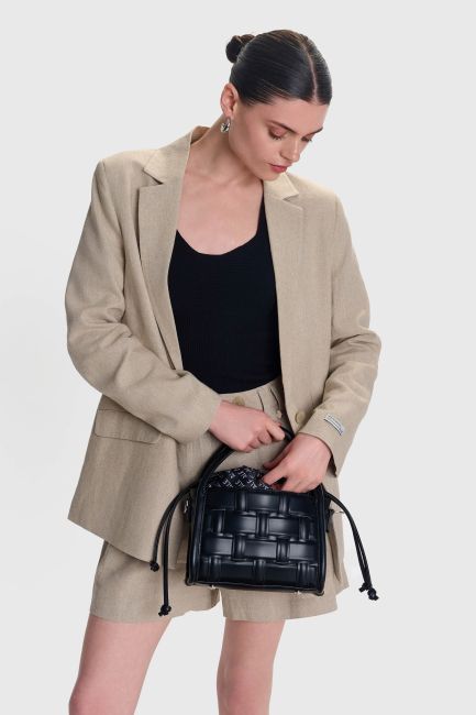 Woven shoulder handbag - Black