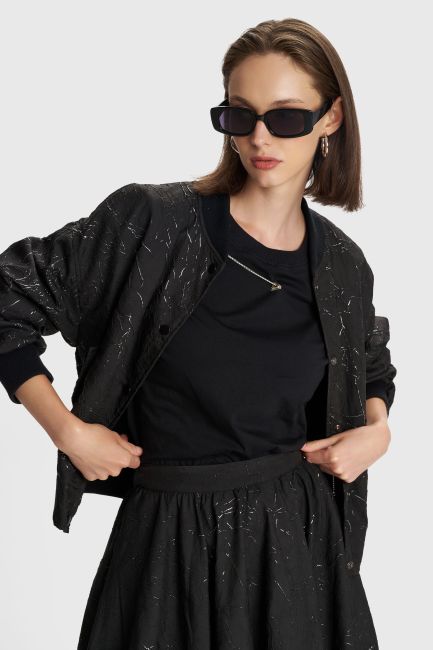 Bomber jacket with buttons - Black
