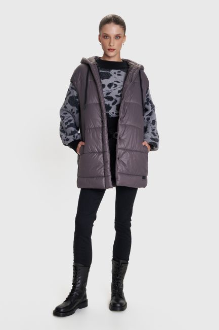 Sleeveless jacket with hood - Grey