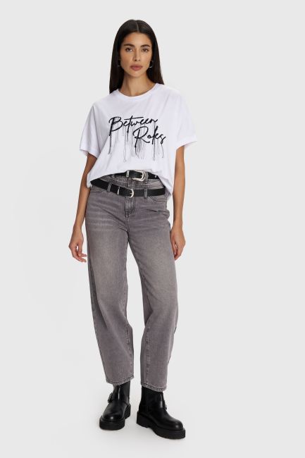 T-shirt με lettering - Λευκό