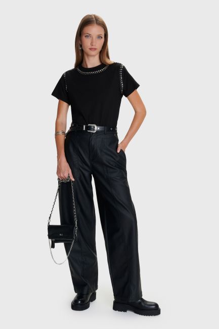 Cotton T-shirt with metallic details - Black