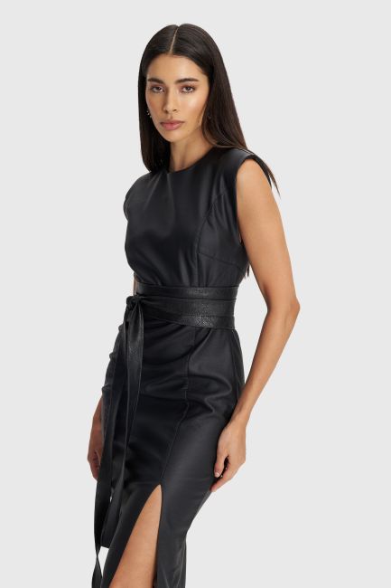 Faux leather midi dress - Black