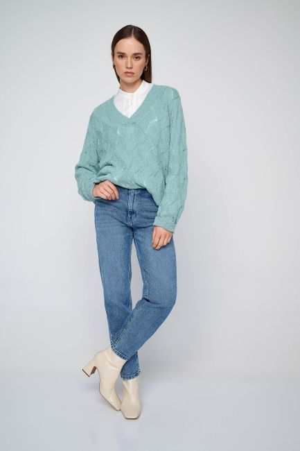 Perforated knit blouse - Green