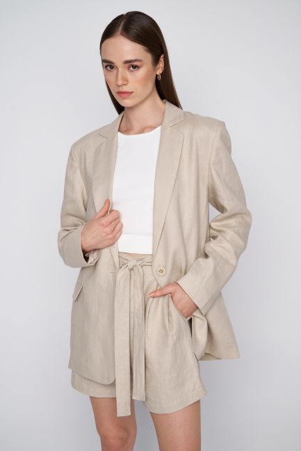 One-button straight blazer - White
