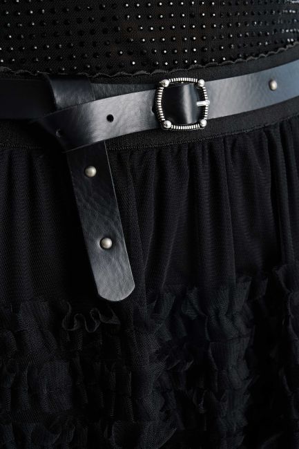 Leather belt with decorative studs - Black