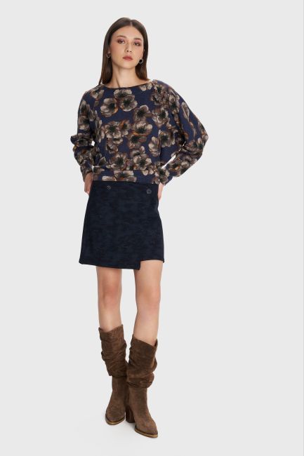 Long-sleeved blouse with floral print - Brown