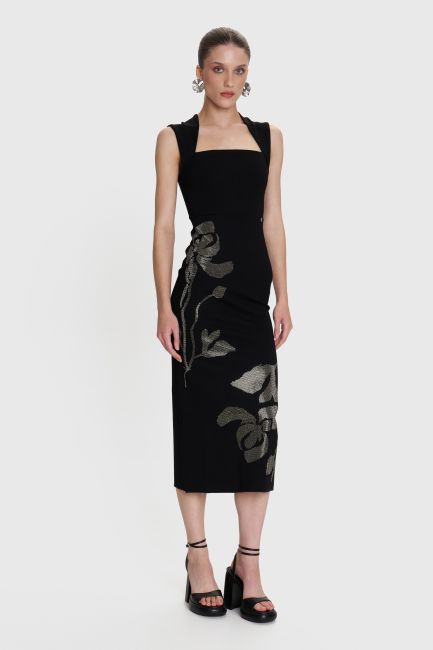 Midi dress with rhinestud detail - Black