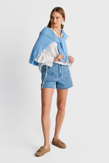 Denim shorts with design detail pockets - Blue