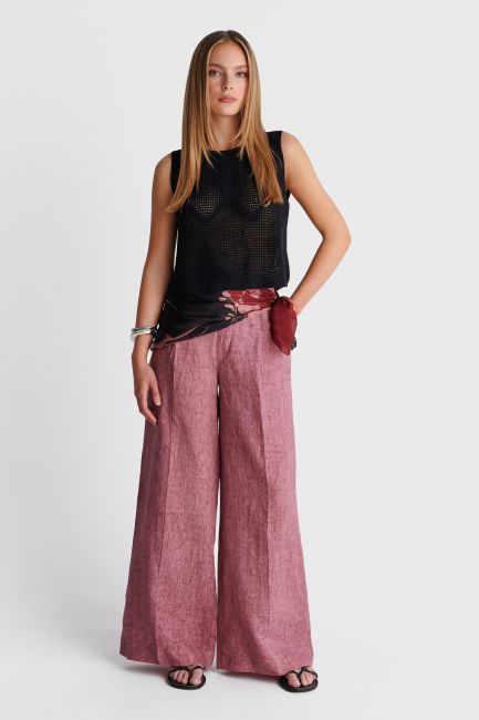Linen wide-leg pants - Pink