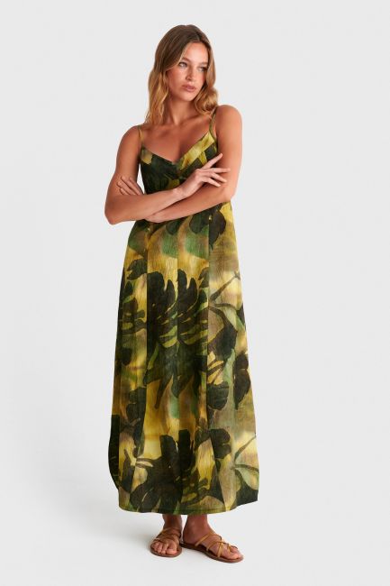 Maxi dress with tropical print - Green