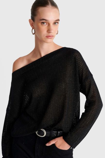 Knitted top with scoop neck - Black