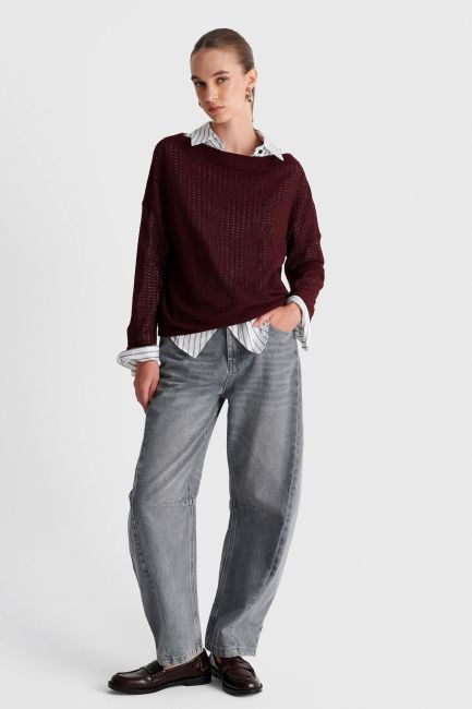 Knitted top with scoop neck - Red