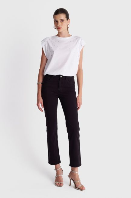 High-waisted straight-leg jeans - Black