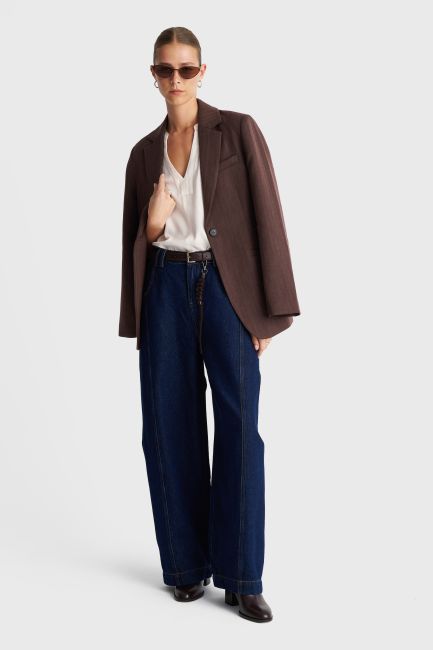 Wide-leg jeans with belt - Blue